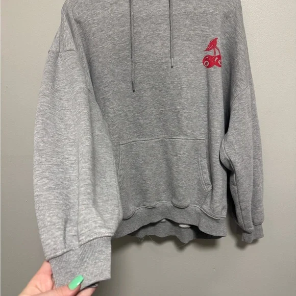 Pretty Little Thing GREY MARL CHERRY PRINT OVERSIZED HOODIE - Picture 11 of 12